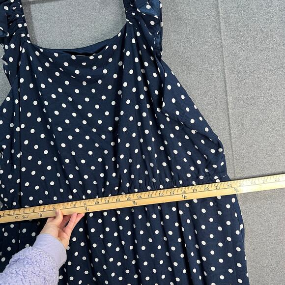 Girl With Curves Regular Chiffon Ruffle Midi Dress Navy Dot Size 2X - Picture 12 of 15